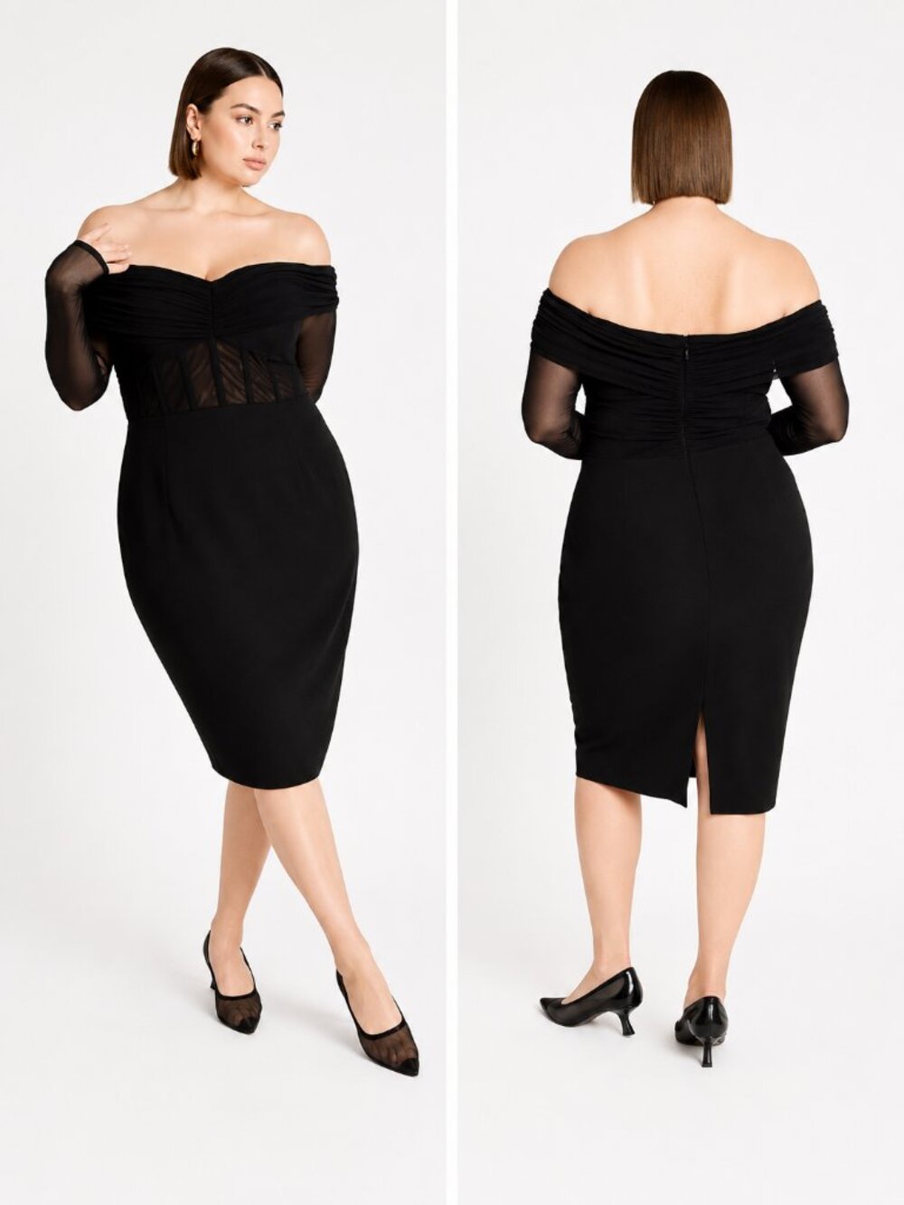 City Chic Lana Off Shoulder Mesh Sleeve Midi Dress Black Size 14 NWT